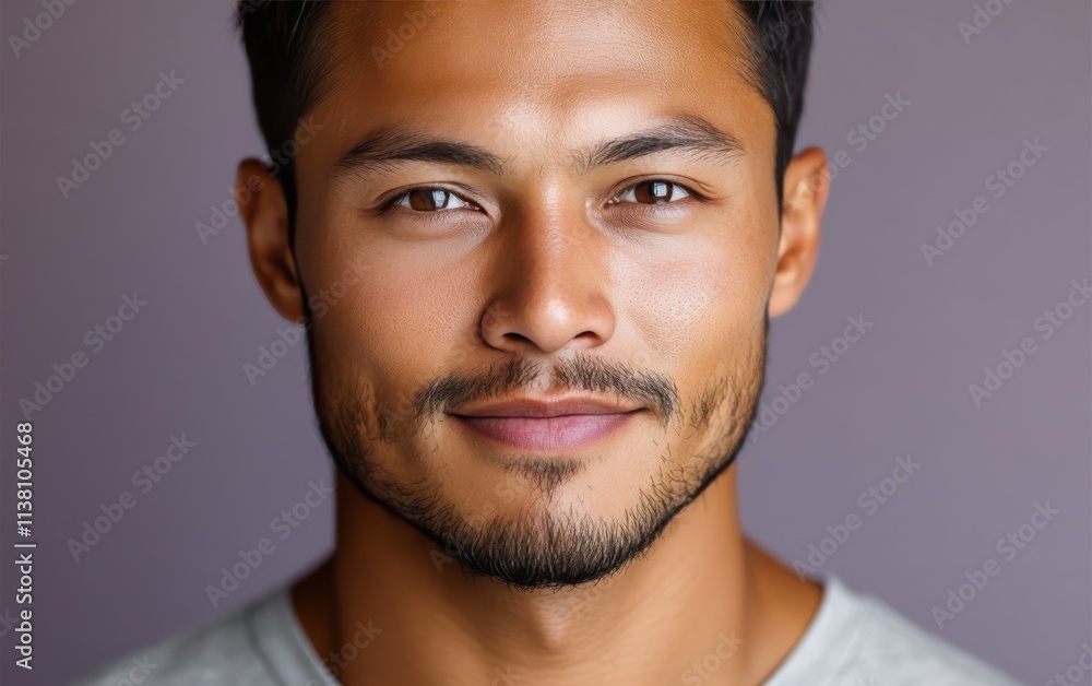 Obraz premium man with casual t-shirt is smiling at the camera, solid color background