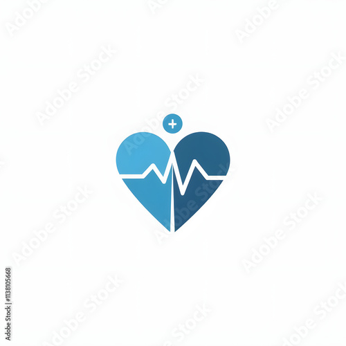 Modern medical logo featuring a blue heart with heartbeat line and cross symbol, representing health, wellness, and cardiology in a clean, minimalist design