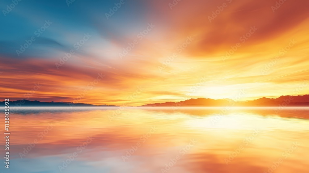 Obraz premium A beautiful sunset over a calm lake with a reflection of the sun