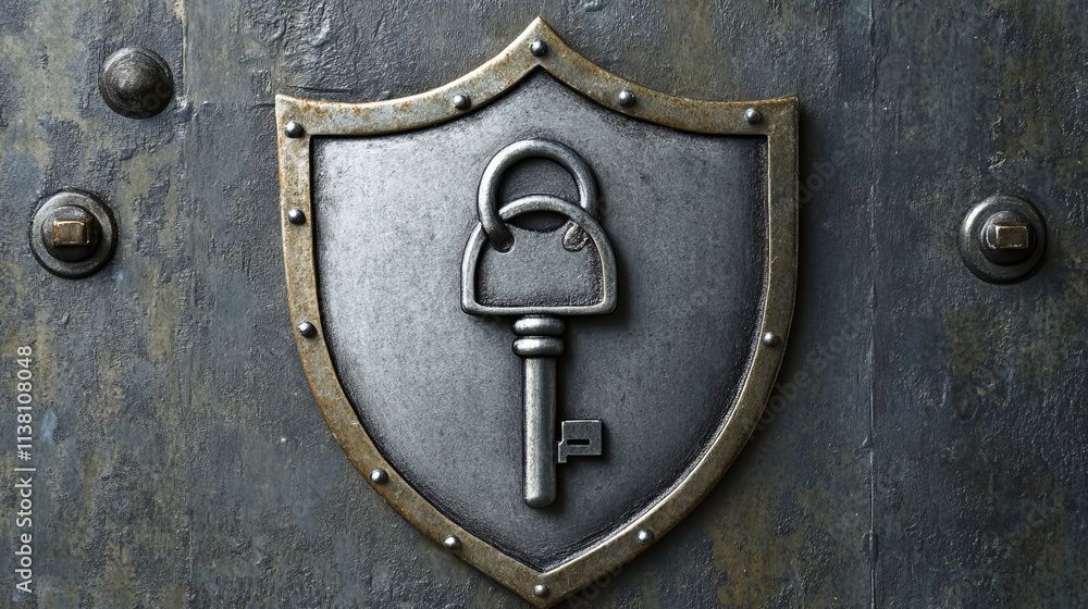 Fototapeta premium 3d render shield with padlock, key, cross and tick sign. Concept of privacy, good password, secure data protection, computer or phone access security, Vector Illustration in cartoon. 3D Illustration