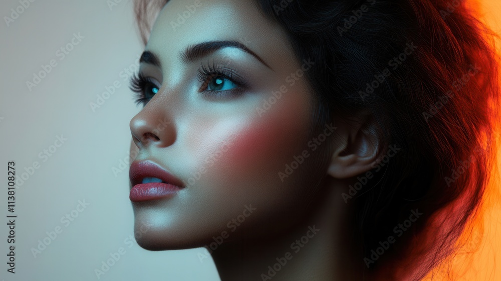 Close-up portrait of a woman with soft lighting highlighting her features and captivating expression in a studio setting Close-up portrait of a woman with soft lighting highlighting her features and captivating expression in a studio setting