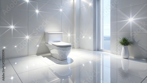 Sparkling Clean White Ceramic Toilet Silhouette - Modern Bathroom Photography