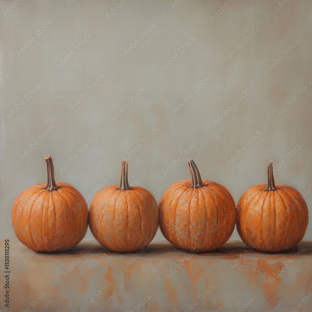four orange pumpkins in a row against a neutral backdrop four orange pumpkins in a row against a neutral backdrop
