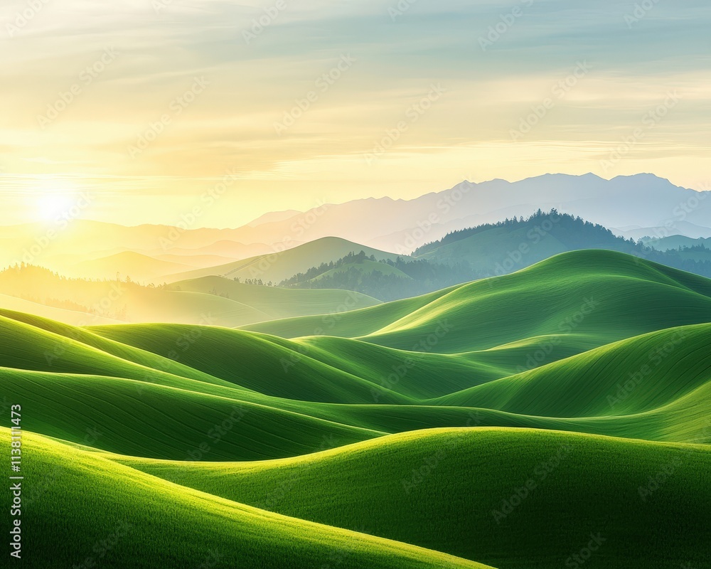 A beautiful green field with mountains in the background A beautiful green field with mountains in the background