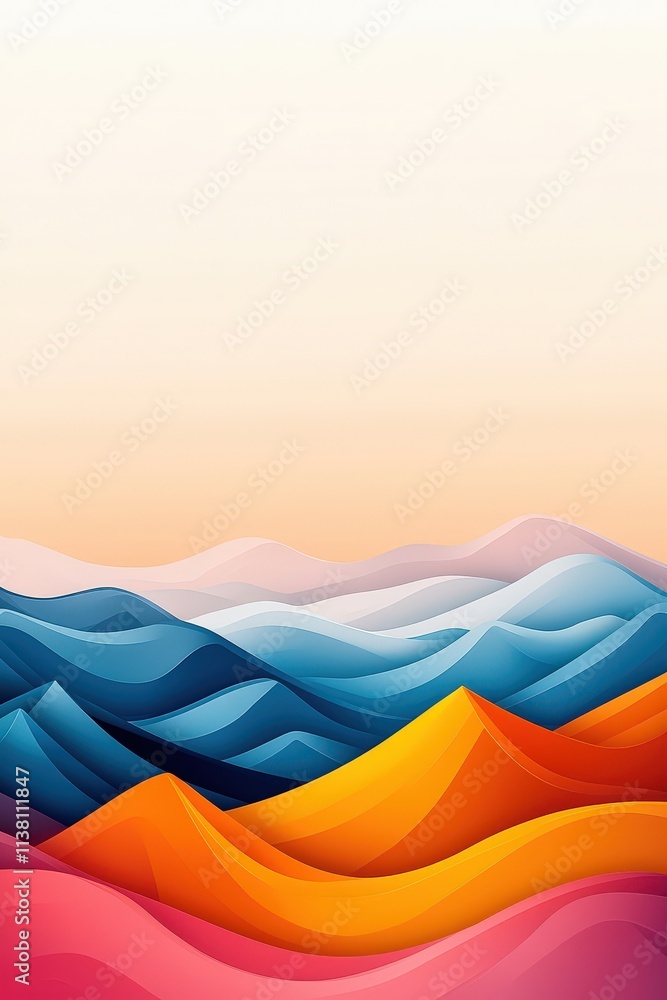 A mountain range with blue, orange, and yellow colors A mountain range with blue, orange, and yellow colors