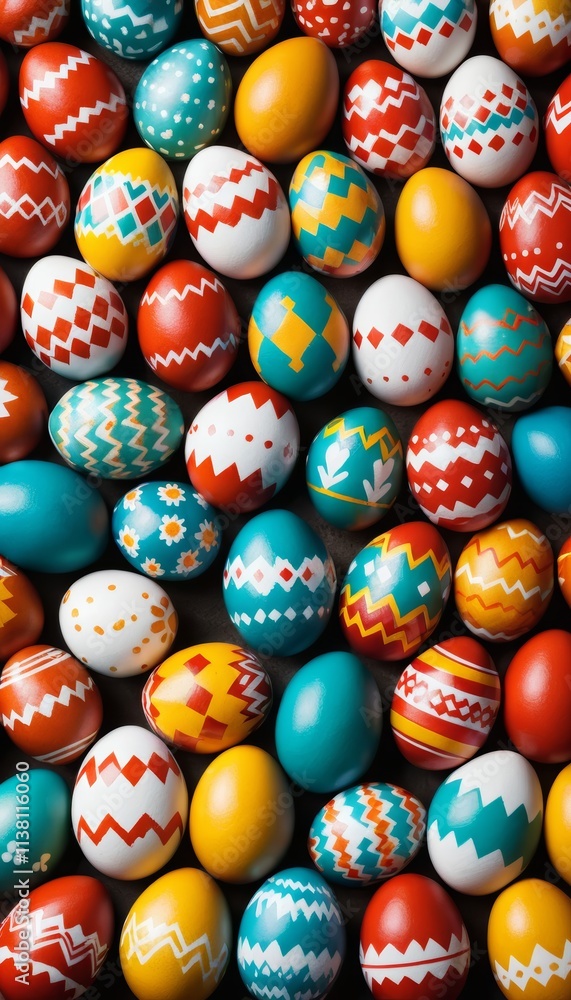 Easter holiday themed image with hand painted and colored eggs for children or to celebrate the da Easter holiday themed image with hand painted and colored eggs for children or to celebrate the da