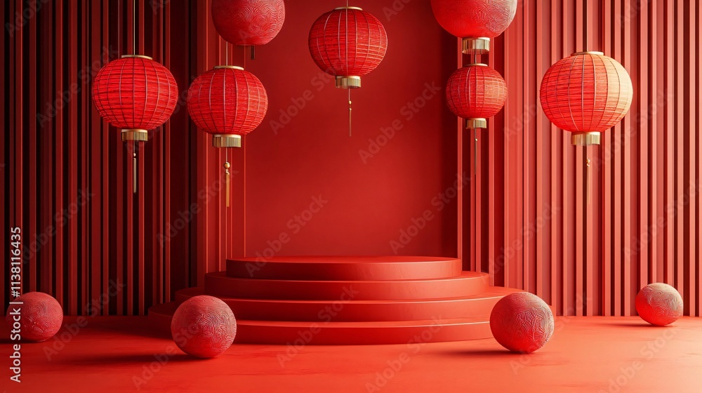 A vibrant red festive background featuring Chinese lanterns, perfect for Chinese New Year celebrations or event promotions with ample copy space. A vibrant red festive background featuring Chinese lanterns, perfect for Chinese New Year celebrations or event promotions with ample copy space.