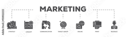Marketing mix infographic icon flow process which consists of product, price, place, and promotion icon live stroke and easy to edit .