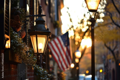 Beacon Hill Boston: Historic Architecture and Cobblestone Streets with Acorn Lamp Post