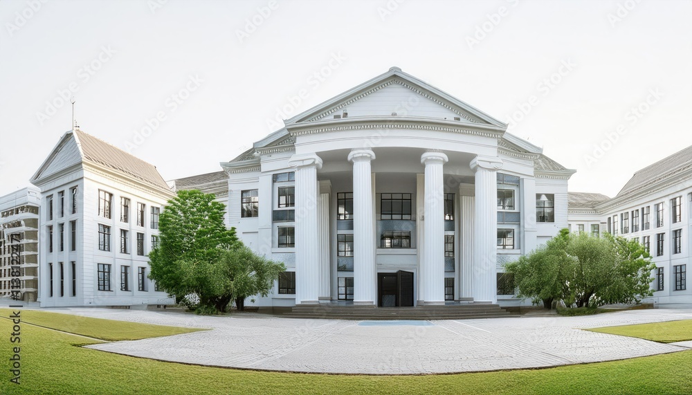Realistic Education and Institute Buildings on White Background Realistic Education and Institute Buildings on White Background