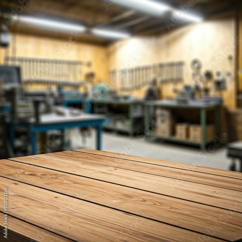Wallpaper Mural An empty wooden tabletop with a blurred background of tool rooms, An empty wooden tabletop with a blurred background of tool rooms Torontodigital.ca