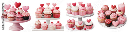 Assortment of Festive Heart Shaped Cupcakes and Cakes for Valentine s Day photo