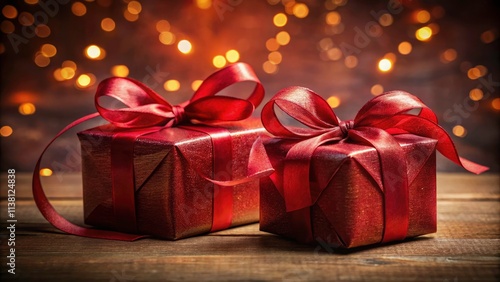 Wallpaper Mural Two Vibrant Red-Ribboned Gift Boxes in Low Light Photography, Transparent, Festive Atmosphere, Holiday Decor, Christmas Presents, Elegant Gifts, Glowing, Soft Shadows, Gift Giving, Celebration Torontodigital.ca