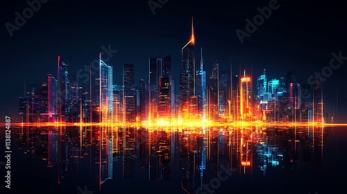 Futuristic city skyline with holographic data flowing above 