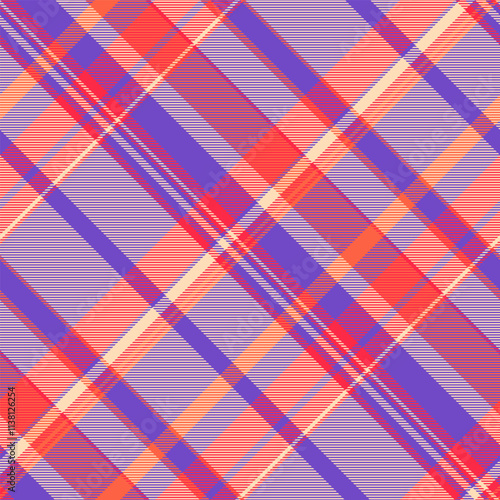 Pixel tartan plaid textile, folk fabric background pattern. Vogue texture vector seamless check in indigo and peach puff colors.