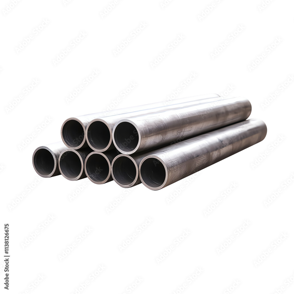 Fototapeta premium Stack of metallic pipes ready for construction. transparent background