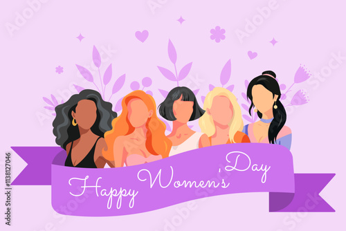 Web banner, poster for march 8, international womens day. Purple background