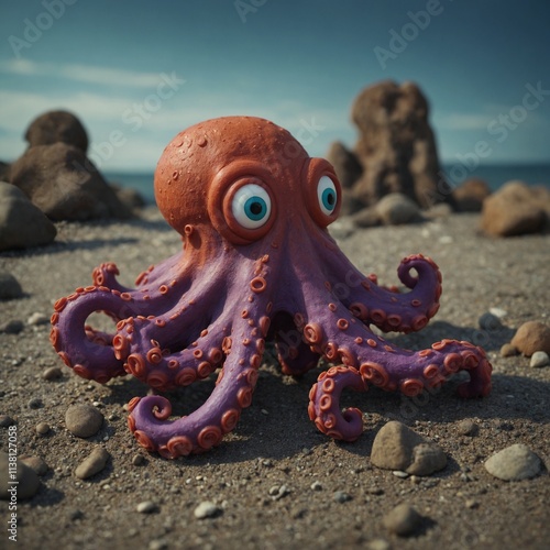 Discover the playful adventures of an octopus in a magical sea of colorful clay photo