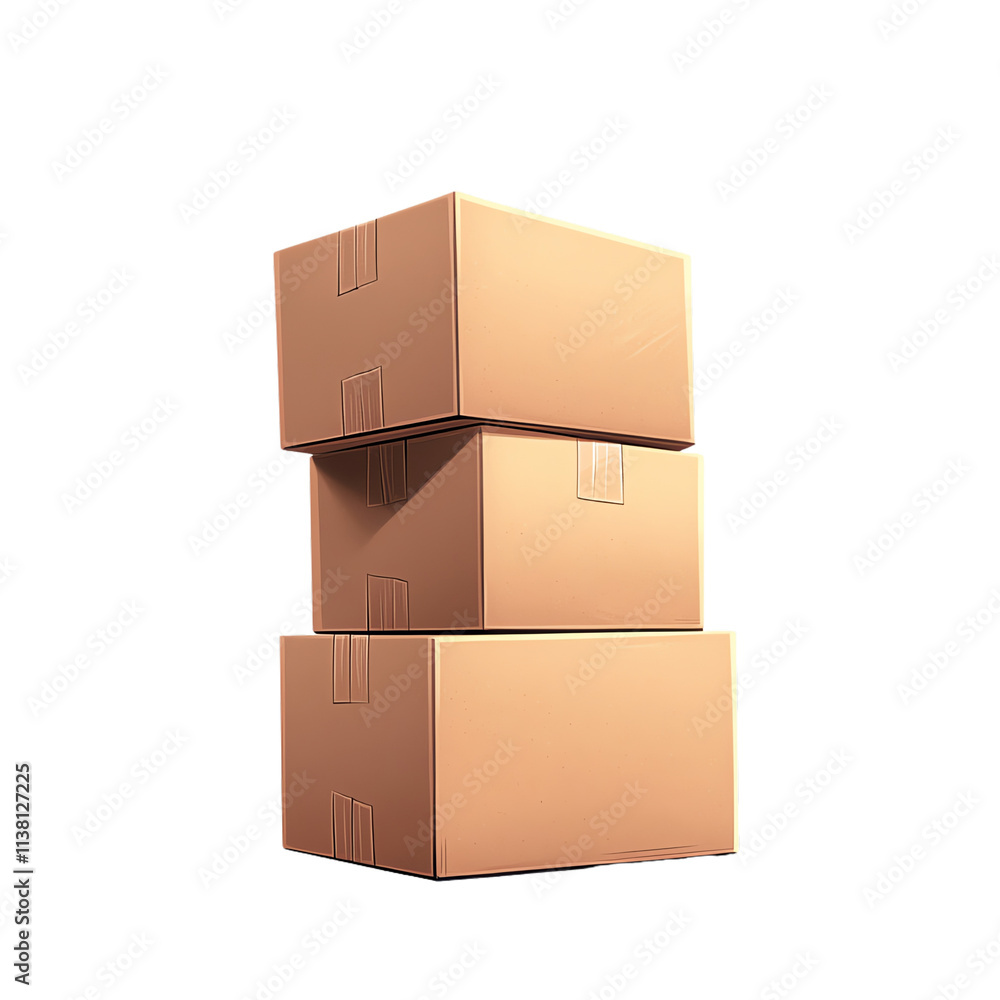 Obraz premium Stacked cardboard boxes ready for shipping. transparent background