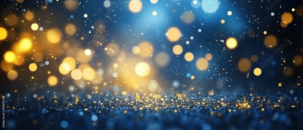 Sparkling Blue and Gold Glitter Background with Bokeh Lights Sparkling Blue and Gold Glitter Background with Bokeh Lights