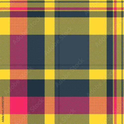 Industrial seamless textile background, grungy fabric texture vector. Painting check tartan pattern plaid in yellow and cyan colors.