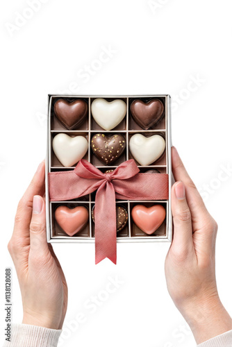 Obraz na płótnie heart-shaped chocolate box with red ribbon isolated on transparent background for valentines day
w salonie