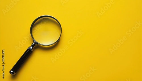 magnifying glass isolated on yellow background and copy space for your text,Top view,Biology business working detective searching concept banner,Search concept