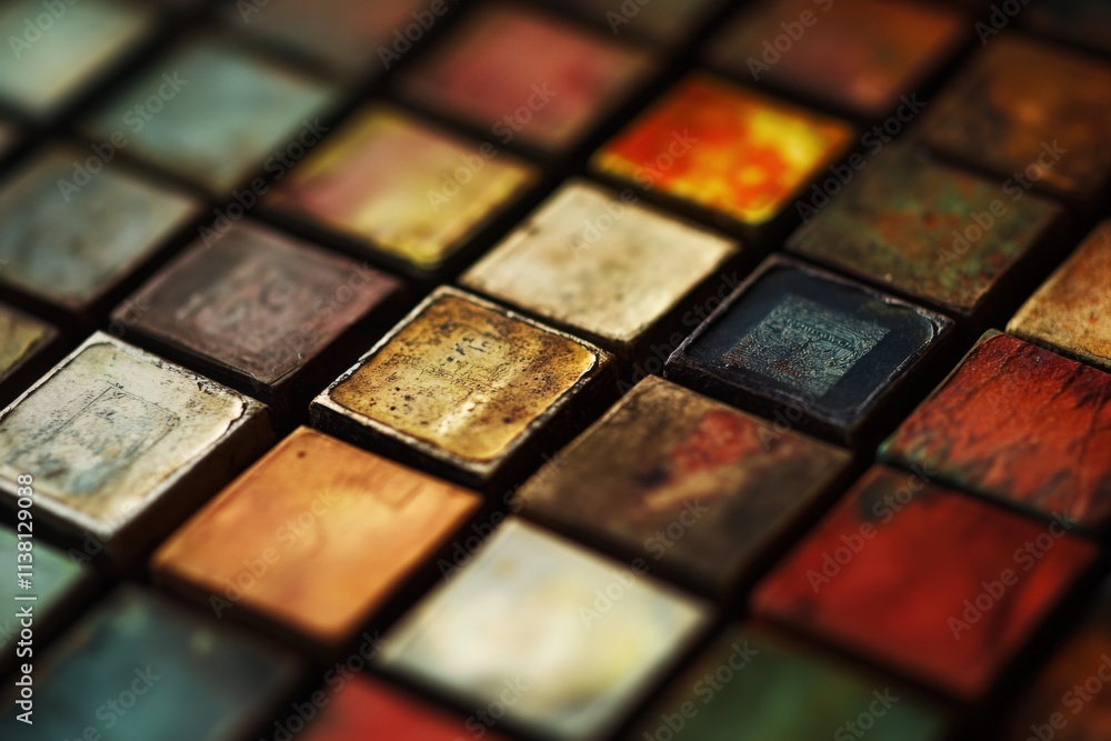 close up of colorful square tiles with textured surfaces close up of colorful square tiles with textured surfaces
