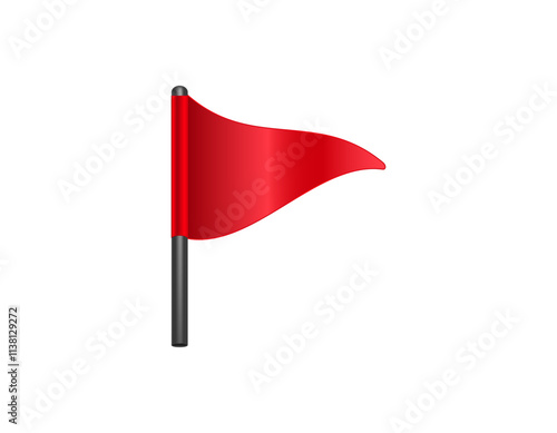 A vibrant red flag waves on a sleek black pole, often symbolizing alert, warning, or danger. photo