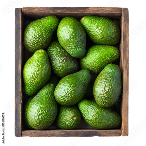 A Crate Filled with Fresh Green Avocados