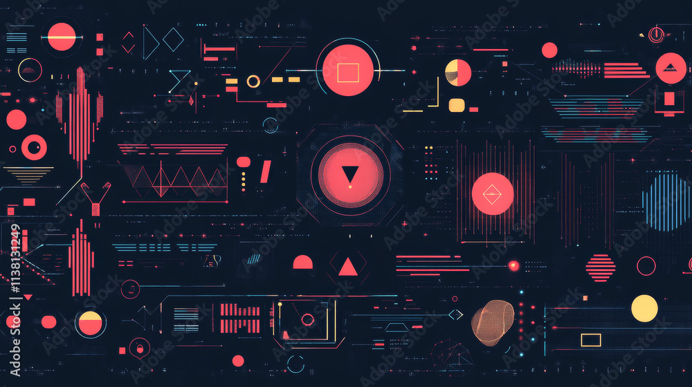 Obraz premium Frames HUD futuristic style. Abstract geometric patterns. Futuristic technology icons, digital technology on a dark blue background.