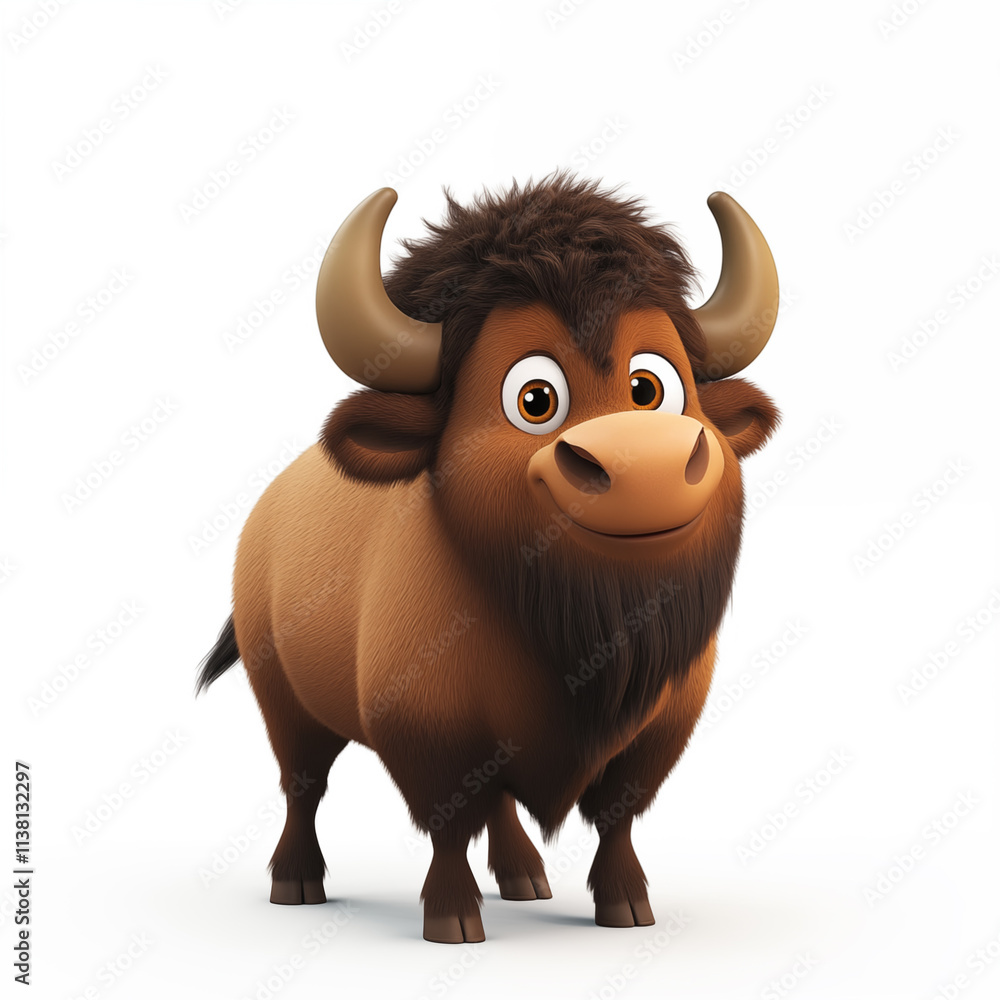 3D cute cartoon bison, isolated on a white background 3D cute cartoon bison, isolated on a white background