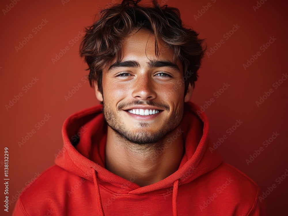 A young man smiling with sweatshirt in color background A young man smiling with sweatshirt in color background