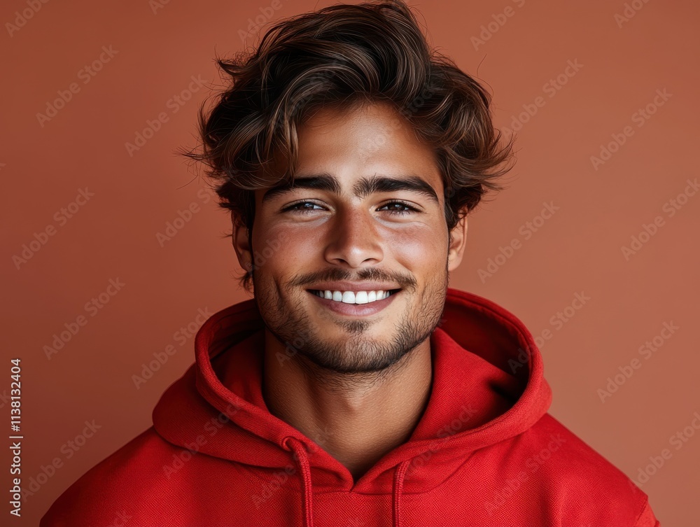 A young man smiling with sweatshirt in color background A young man smiling with sweatshirt in color background