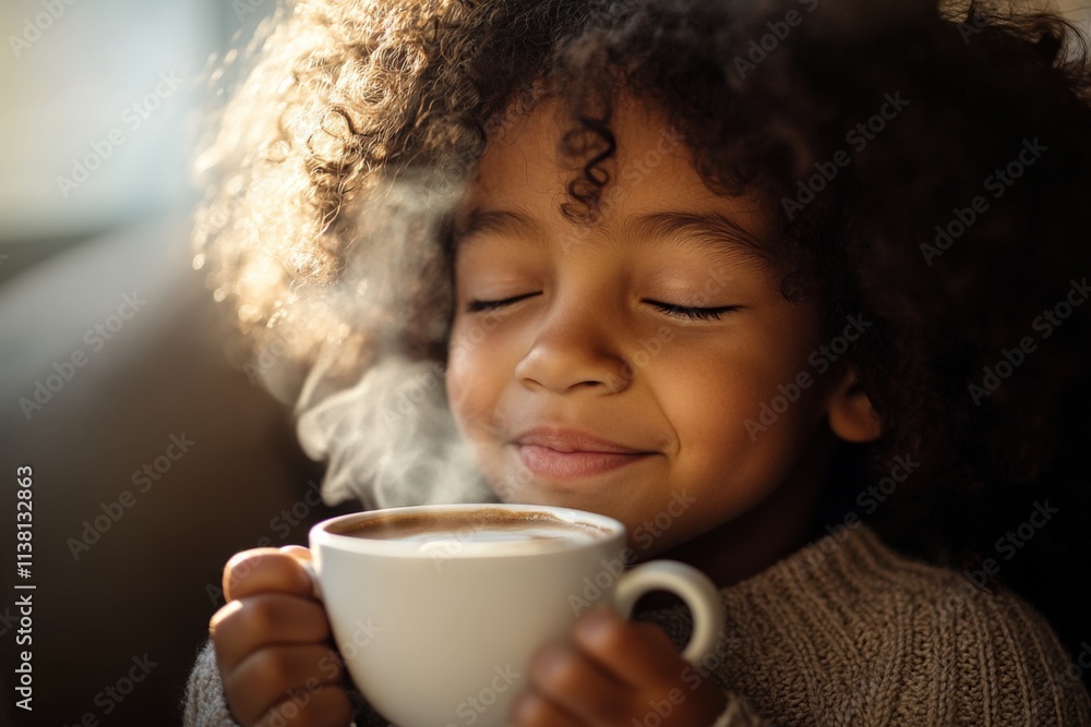 young child enjoying a warm drink with steam young child enjoying a warm drink with steam