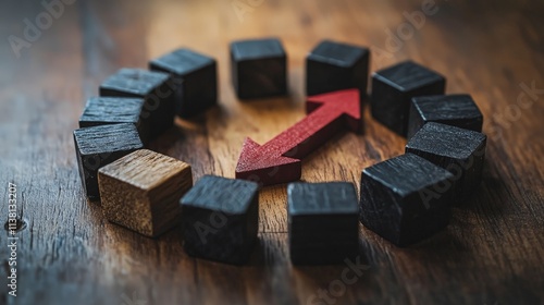Wallpaper Mural Wooden Arrows Forming Circle with Unique Red Block Outside Torontodigital.ca