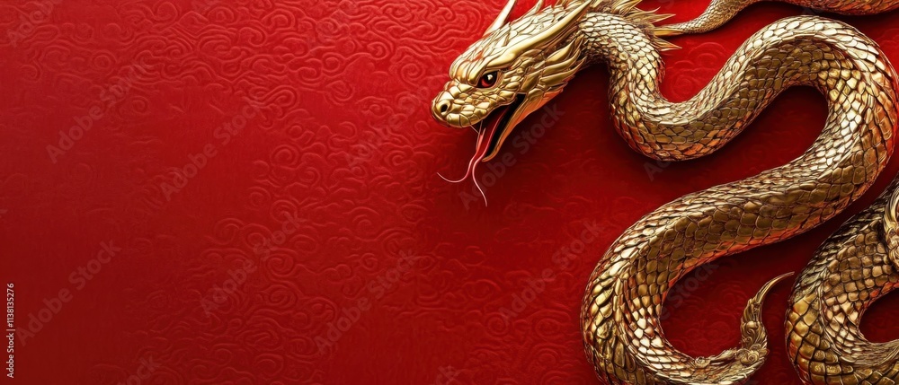 Majestic Golden Dragon on Red Background: Chinese New Year Symbol Majestic Golden Dragon on Red Background: Chinese New Year Symbol