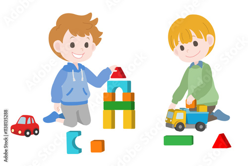 積み木で遊ぶ男の子