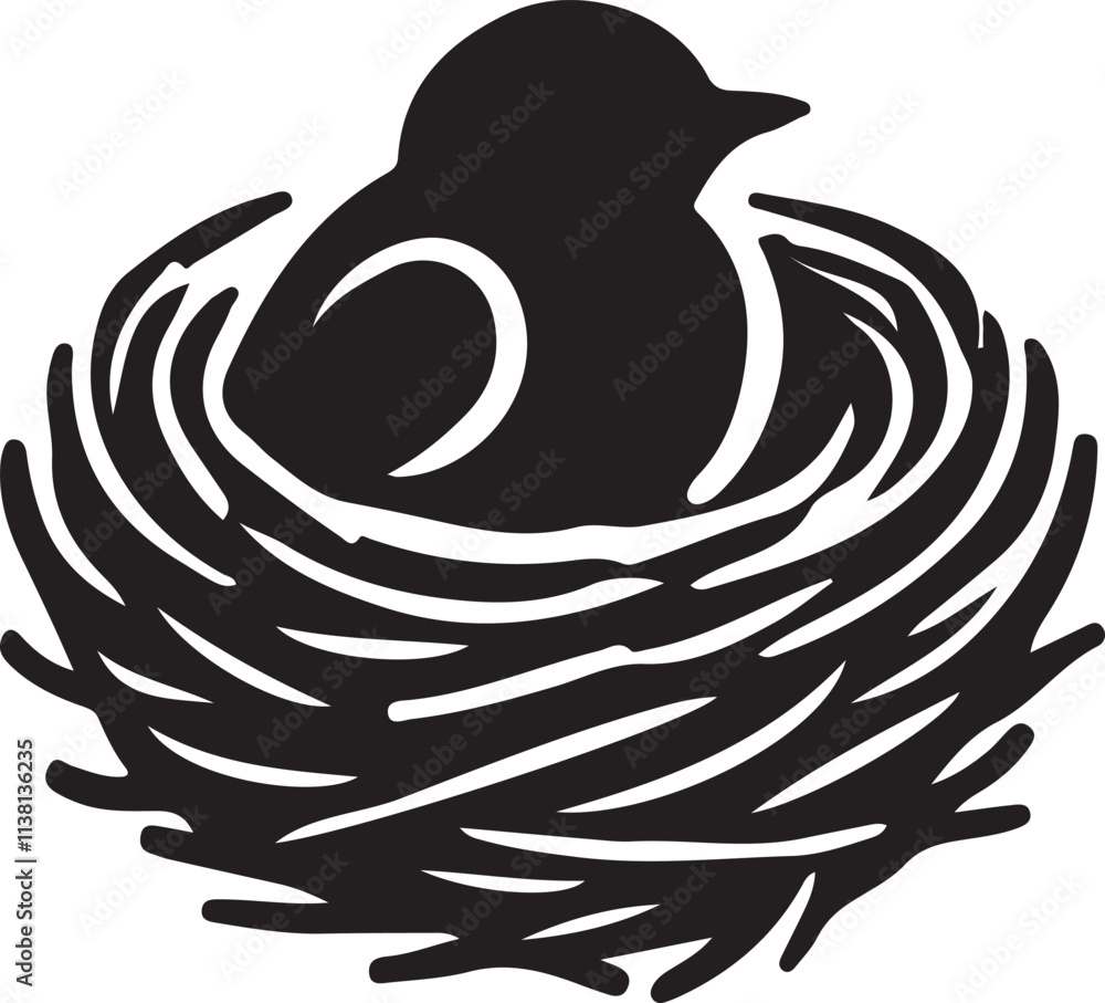 Fototapeta bird in nest silhouette design vector art illustration