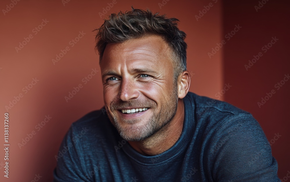 Fototapeta premium man smiling with sweatshirt in color background