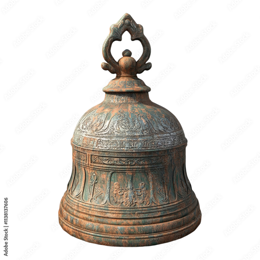 An old traditional bell displayed on a transparent background, perfect for vintage-themed projects or historical representations. An old traditional bell displayed on a transparent background, perfect for vintage-themed projects or historical representations.