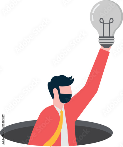 A man carries a dead idea lamp from a hole, an illustration of the lack of ideas.
