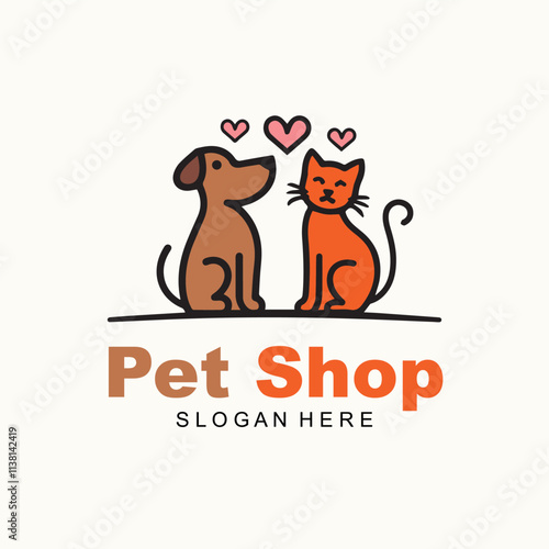 Modern style pets logos, icons. Dog, cat illustrations and symbols