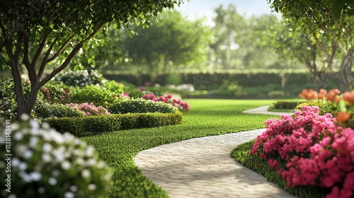 Wallpaper Mural Serene Landscape with Colorful Flowers and Lush Greenery Pathway Torontodigital.ca