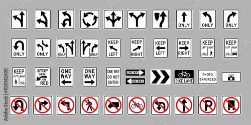 Movement Prohibition and Lane Control Signs Set. Vector