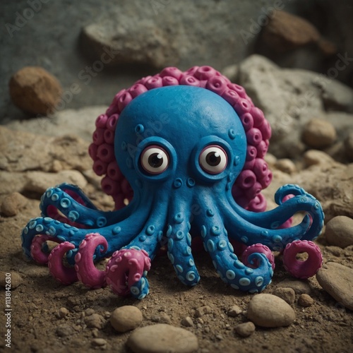 Discover the playful underwater journey of an octopus in a whimsical world of color photo