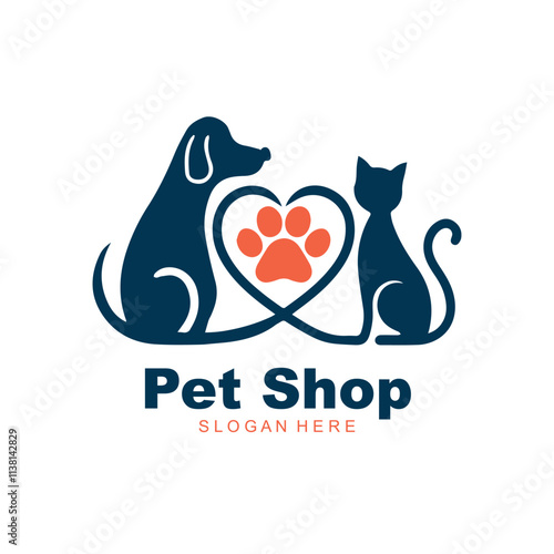 Modern style pets logos, icons. Dog, cat illustrations and symbols