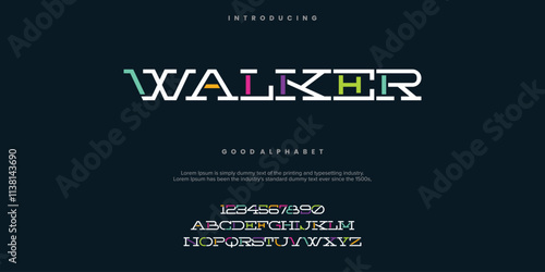 Walker abstract digital alphabet font. Minimal technology typography vector illustration