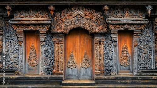 Intricately Carved Wooden Doors with Ornate Architectural Details
