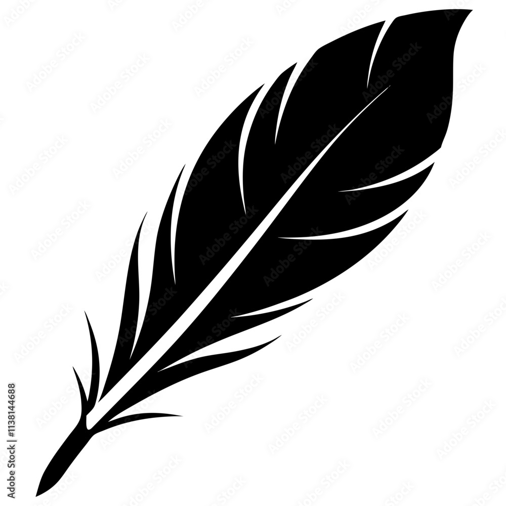 Obraz premium Animal feather icon silhouette, Single feather art vector, Vector of single animal feather shape, Vector illustration